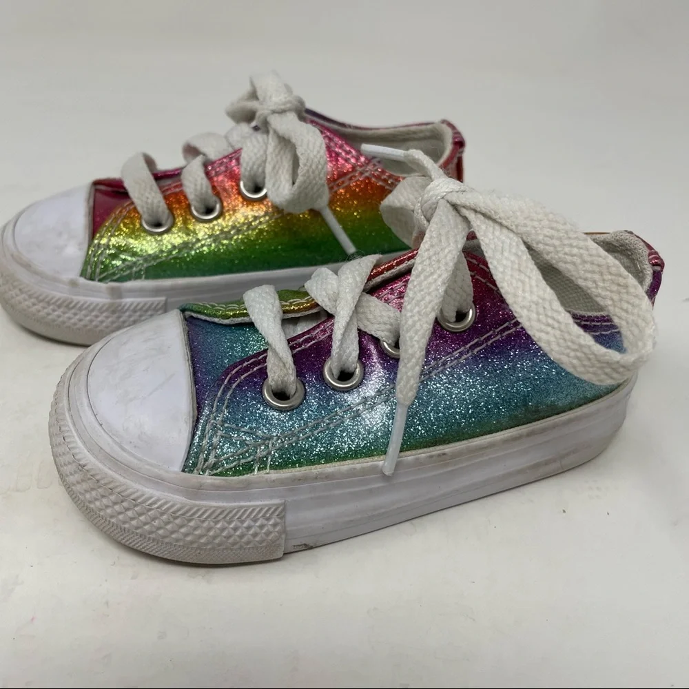 CONVERSE Toddler Rainbow Sparkle Tie Lace Sneakers size 4